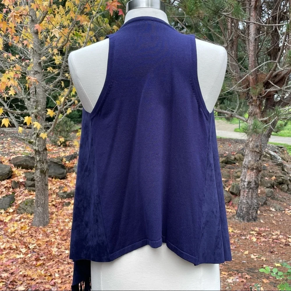 INC Suede Fringe Western Ranch Revival Boho Vest Blue Indigo New XS